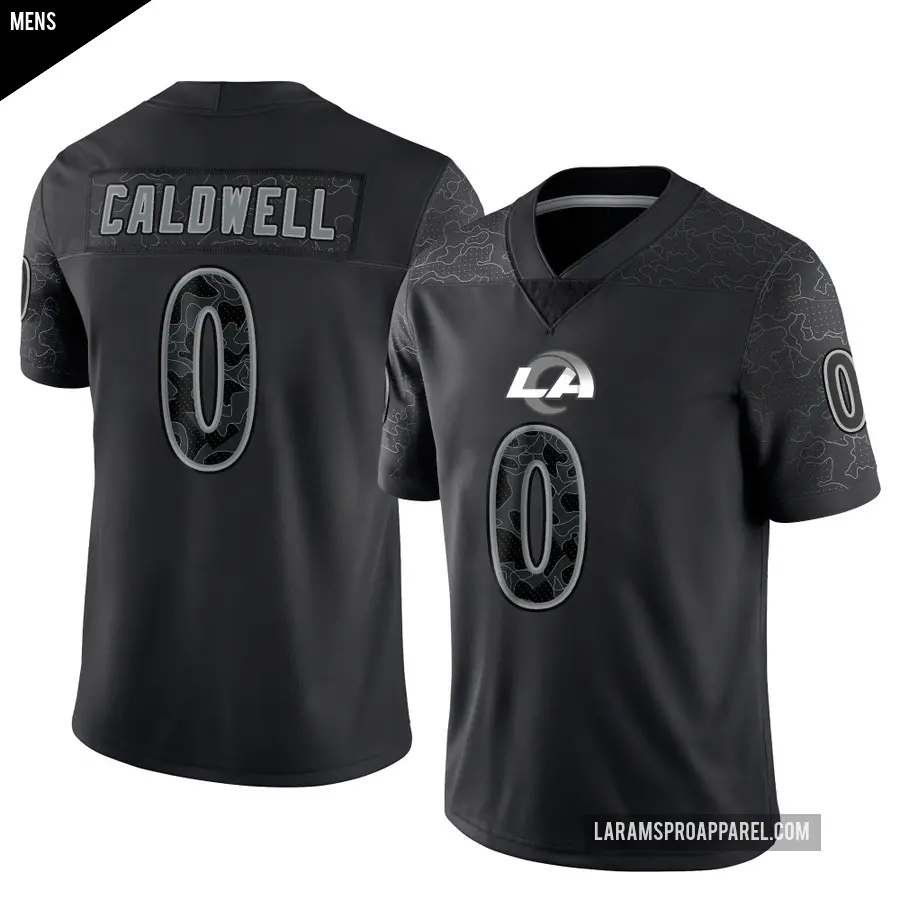 Men's Los Angeles Rams ＃0 Matthew Caldwell Black Limited Reflective Jersey