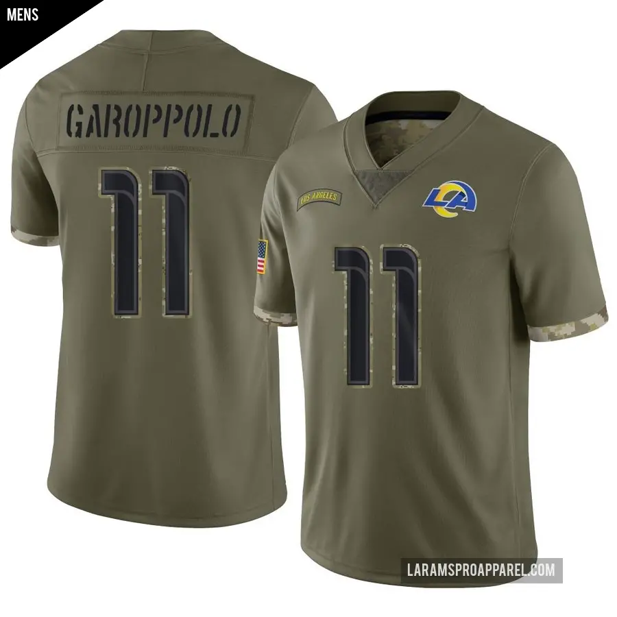 Men's Los Angeles Rams ＃11 Jimmy Garoppolo Olive Limited 2022 Salute To Service Jersey