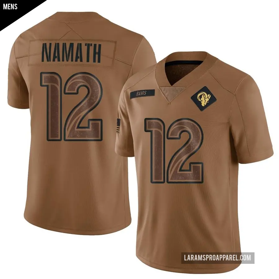 Men's Los Angeles Rams ＃12 Joe Namath Brown Limited 2023 Salute To Service Jersey