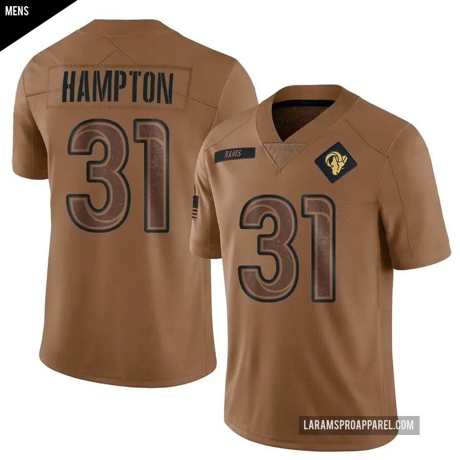 Men's Los Angeles Rams ＃31 Nick Hampton Brown Limited 2023 Salute To Service Jersey