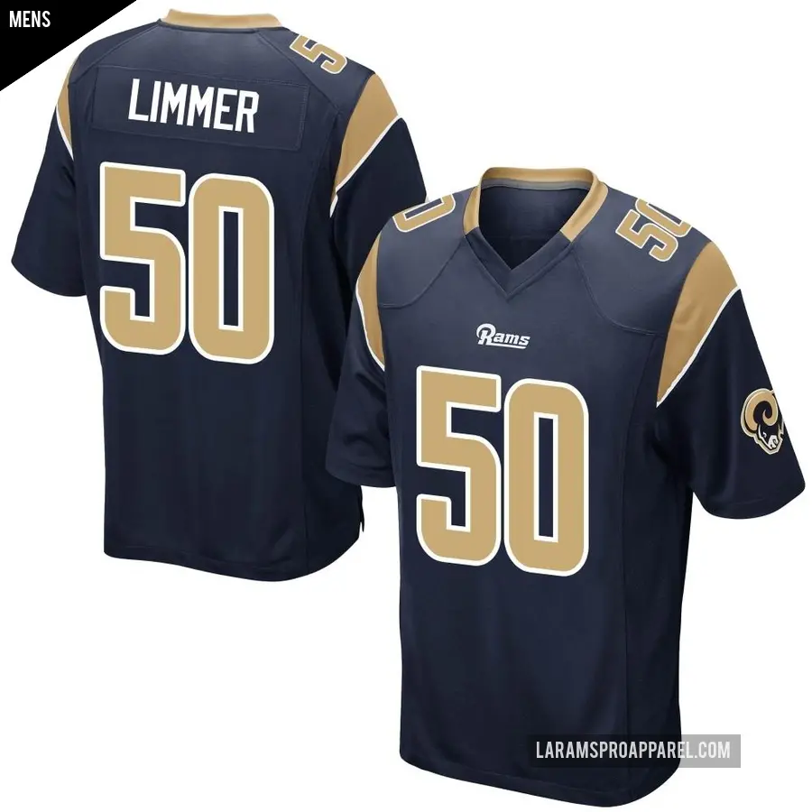 Men's Los Angeles Rams ＃50 Beaux Limmer Navy Game Team Color Jersey