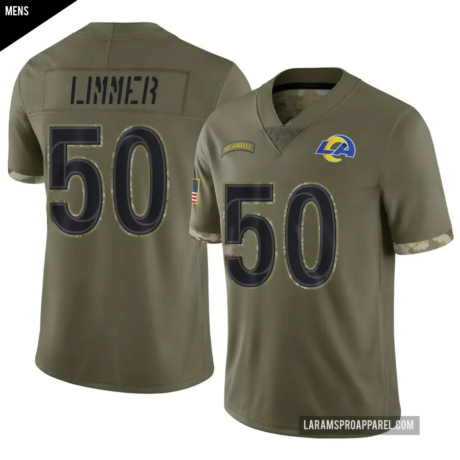 Men's Los Angeles Rams ＃50 Beaux Limmer Olive Limited 2022 Salute To Service Jersey