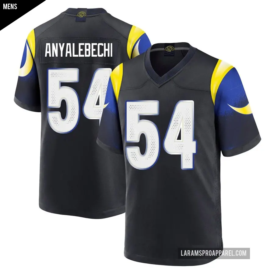 Men's Los Angeles Rams ＃54 Kelechi Anyalebechi Blue Game Midnight 2025 Rivalries Collection Jersey