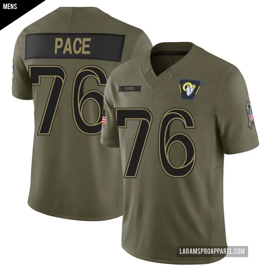 Men's Los Angeles Rams ＃76 Orlando Pace Olive Limited 2025 Salute to Service Jersey