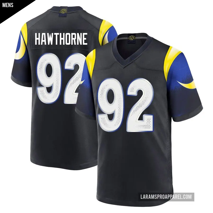 Men's Los Angeles Rams ＃92 Decarius Hawthorne Blue Game Midnight 2025 Rivalries Collection Jersey