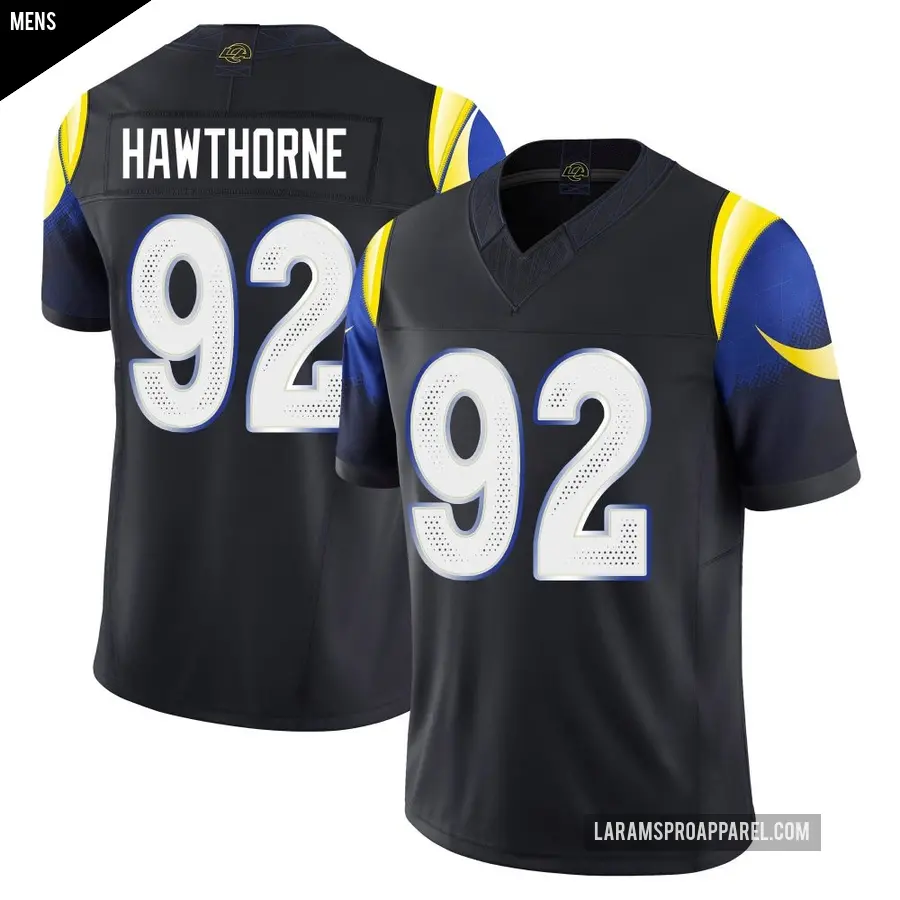 Men's Los Angeles Rams ＃92 Decarius Hawthorne Blue Limited Midnight 2025 Rivalries Collection Jersey