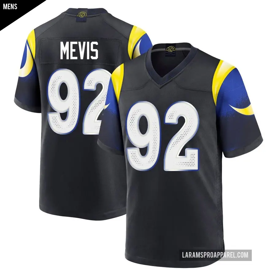 Men's Los Angeles Rams ＃92 Harrison Mevis Blue Game Midnight 2025 Rivalries Collection Jersey