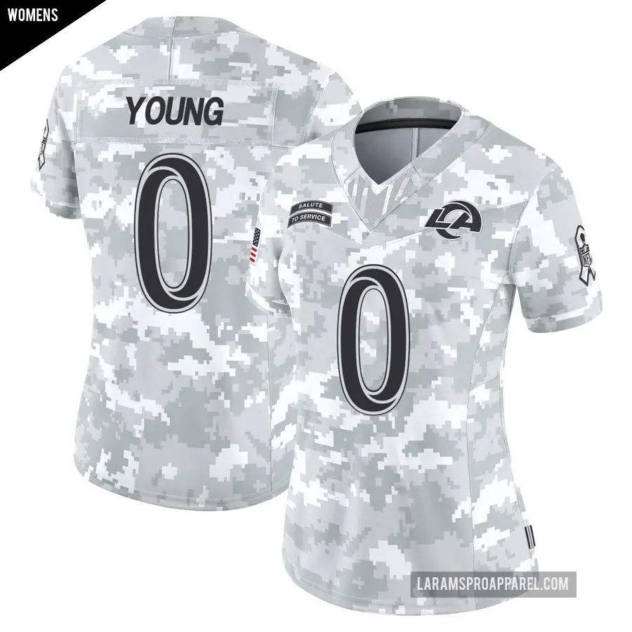 Women's Los Angeles Rams ＃0 Byron Young Arctic Camo Limited 2024 Salute to Service Jersey