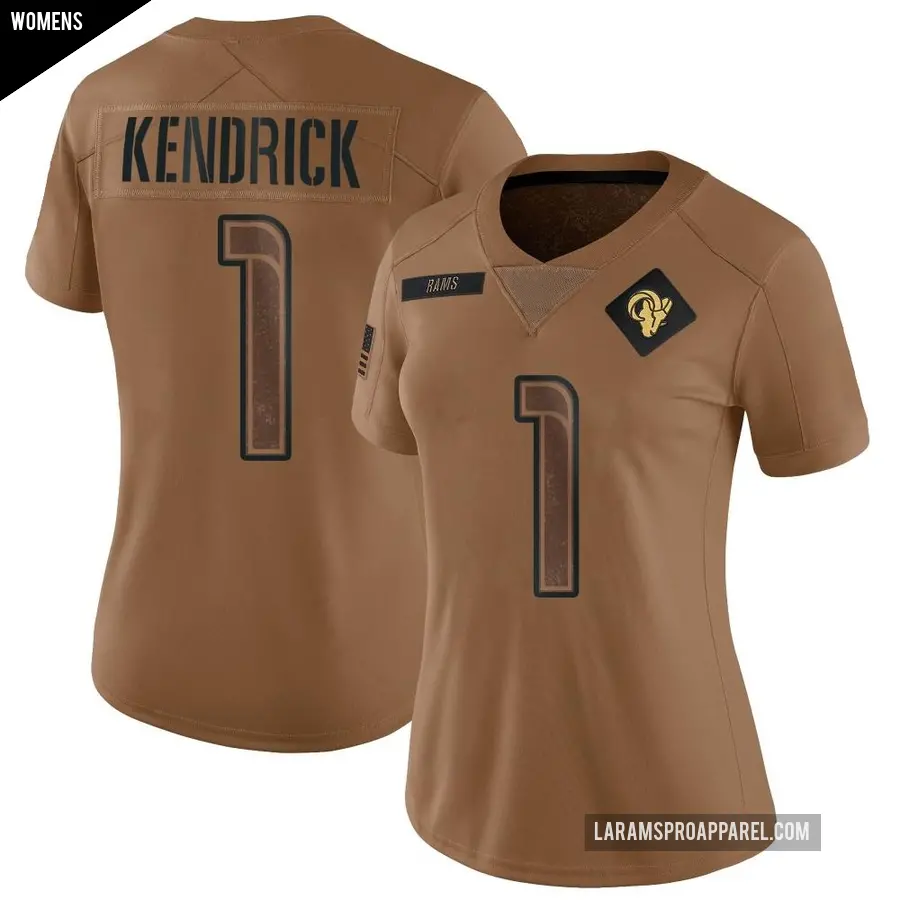 Women's Los Angeles Rams ＃1 Derion Kendrick Brown Limited 2023 Salute To Service Jersey