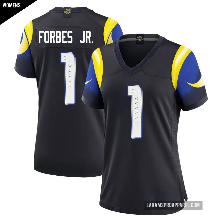 Women's Los Angeles Rams ＃1 Emmanuel Forbes Jr. Blue Limited Midnight 2025 Rivalries Collection Jersey