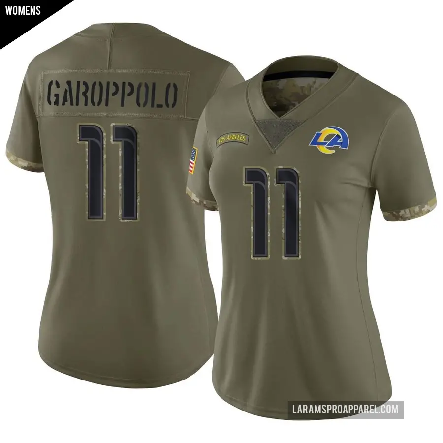 Women's Los Angeles Rams ＃11 Jimmy Garoppolo Olive Limited 2022 Salute To Service Jersey