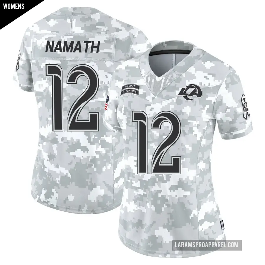 Women's Los Angeles Rams ＃12 Joe Namath Arctic Camo Limited 2024 Salute to Service Jersey