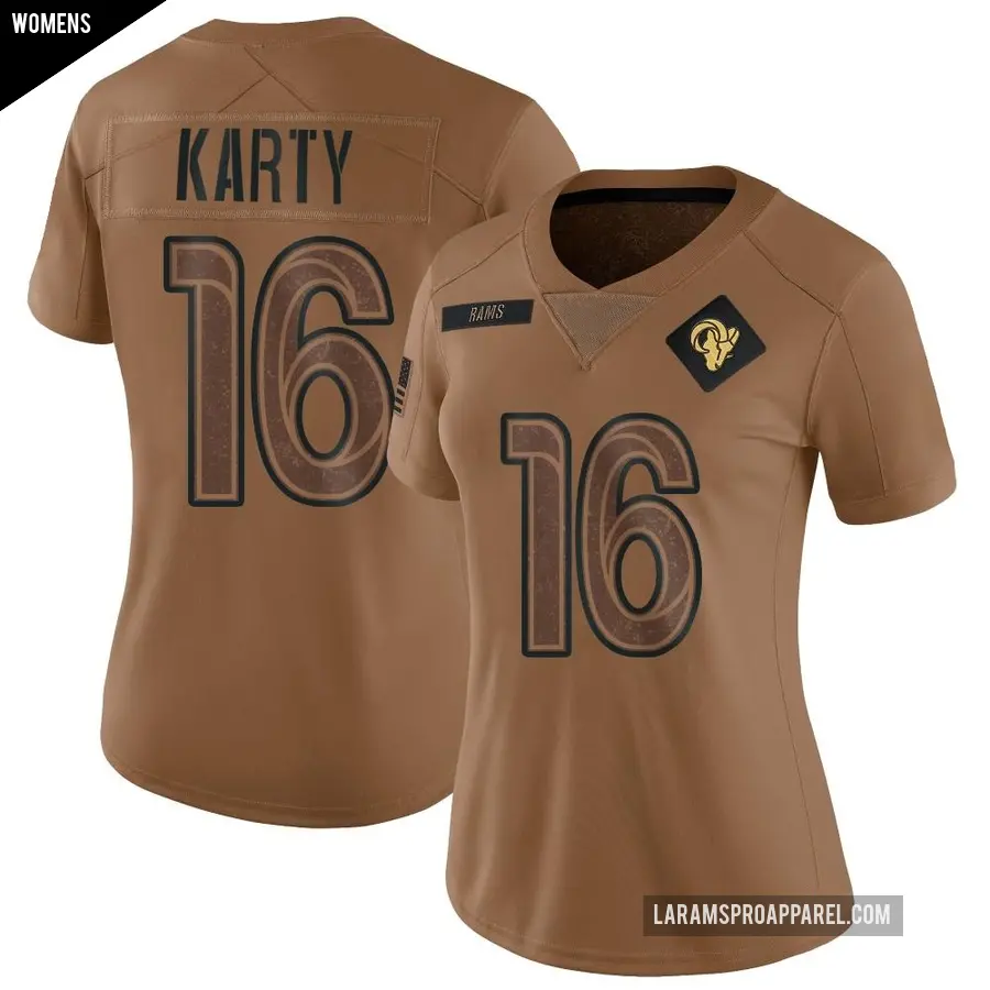 Women's Los Angeles Rams ＃16 Joshua Karty Brown Limited 2023 Salute To Service Jersey