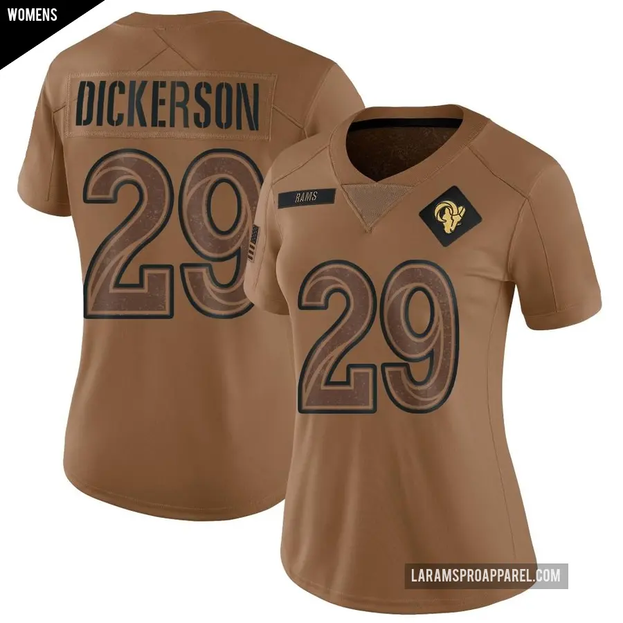 Women's Los Angeles Rams ＃29 Eric Dickerson Brown Limited 2023 Salute To Service Jersey