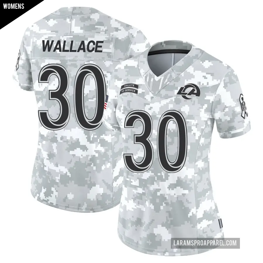 Women's Los Angeles Rams ＃30 Josh Wallace Arctic Camo Limited 2024 Salute to Service Jersey