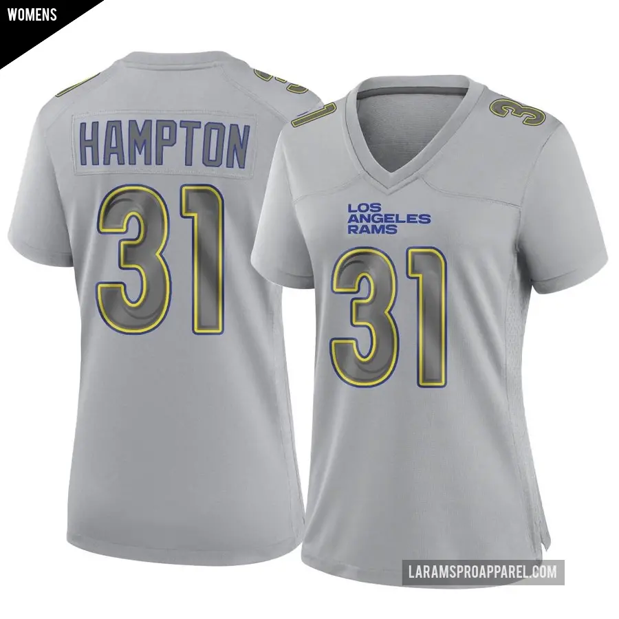 Women&#039;s Los Angeles Rams &#65283;31 Nick Hampton Gray Game Atmosphere Fashion Jersey