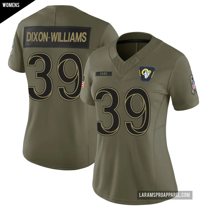 Women's Los Angeles Rams ＃39 Malik Dixon-Williams Olive Limited 2025 Salute to Service Jersey