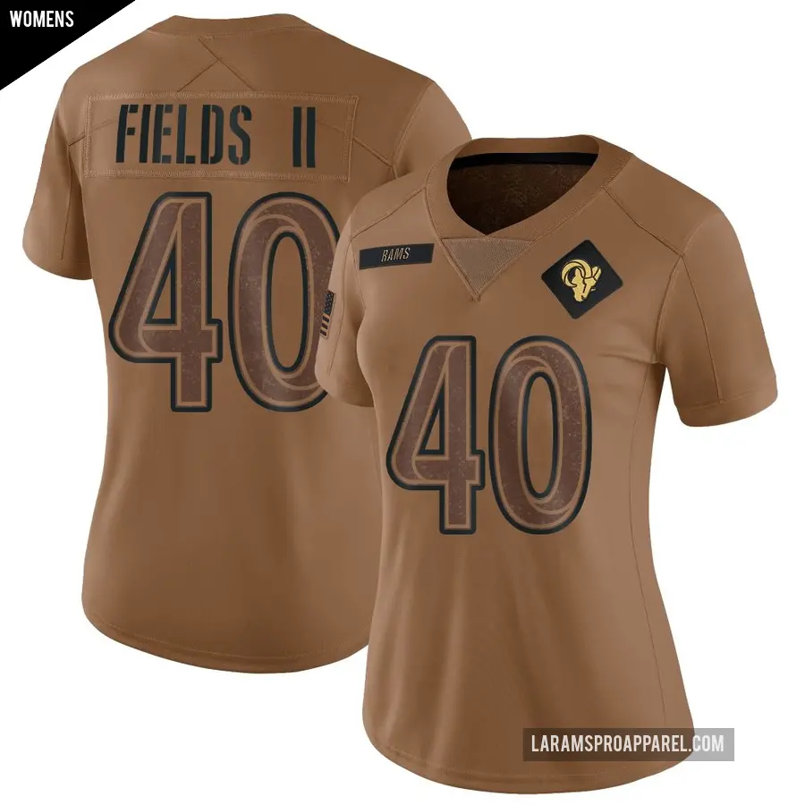 Women's Los Angeles Rams ＃40 Tony Fields II Brown Limited 2023 Salute To Service Jersey