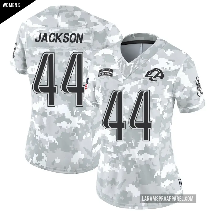 Women's Los Angeles Rams ＃44 Brennan Jackson Arctic Camo Limited 2024 Salute to Service Jersey