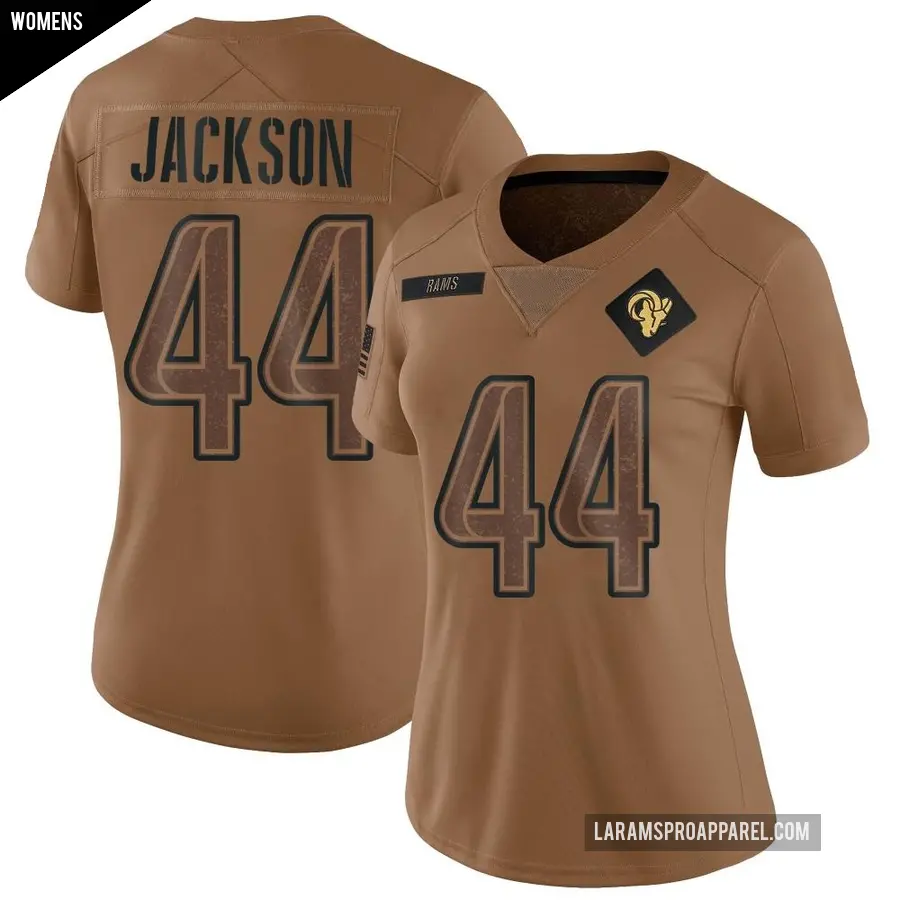 Women's Los Angeles Rams ＃44 Brennan Jackson Brown Limited 2023 Salute To Service Jersey