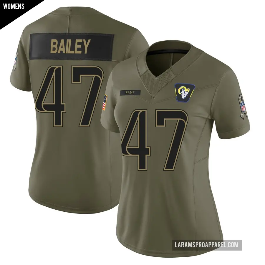 Women's Los Angeles Rams ＃47 Wesley Bailey Olive Limited 2025 Salute to Service Jersey
