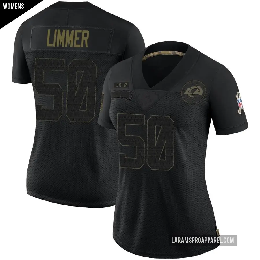 Women's Los Angeles Rams ＃50 Beaux Limmer Black Limited 2020 Salute To Service Jersey