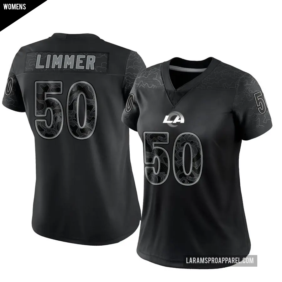 Women's Los Angeles Rams ＃50 Beaux Limmer Black Limited Reflective Jersey
