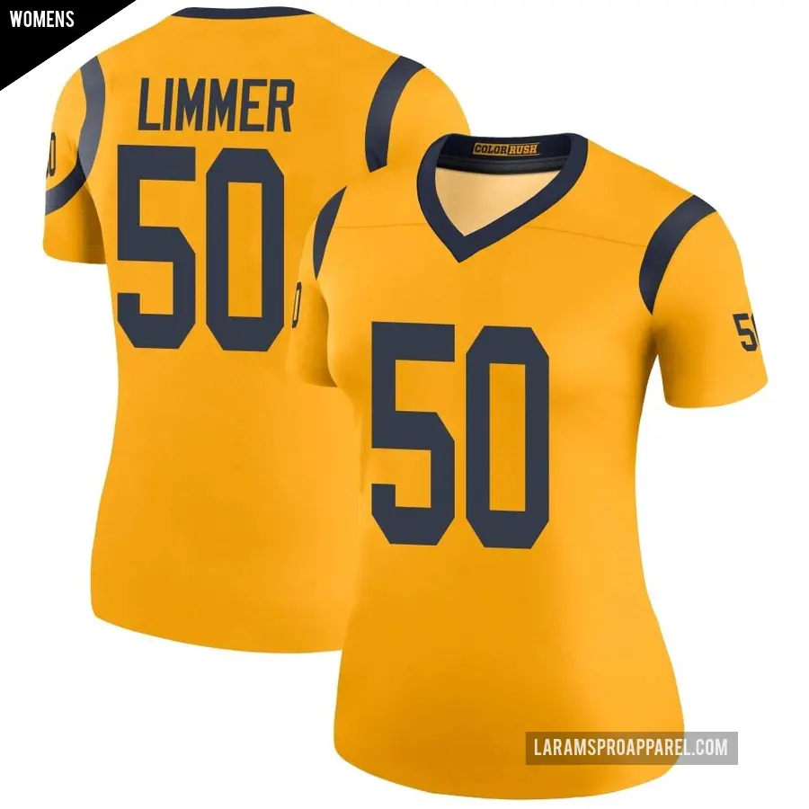 Women's Los Angeles Rams ＃50 Beaux Limmer Gold Legend Color Rush Jersey