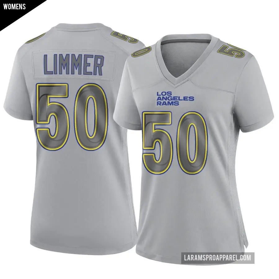 Women's Los Angeles Rams ＃50 Beaux Limmer Gray Game Atmosphere Fashion Jersey