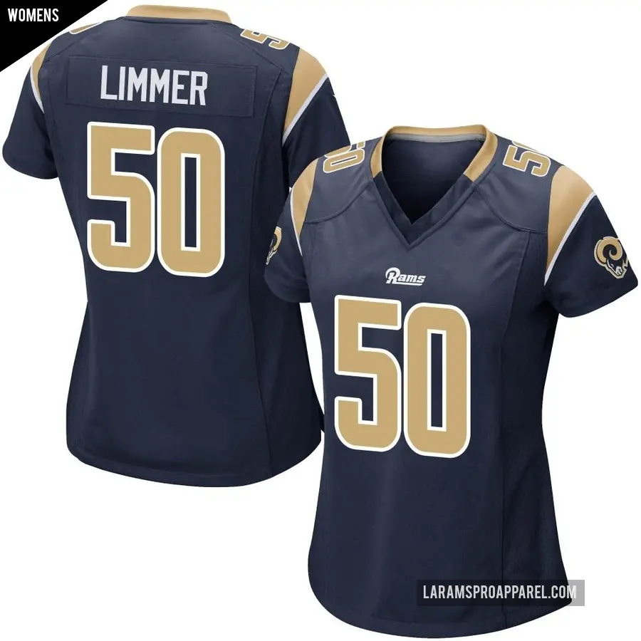 Women's Los Angeles Rams ＃50 Beaux Limmer Navy Game Team Color Jersey