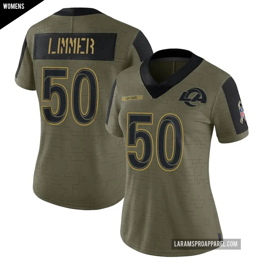 Women's Los Angeles Rams ＃50 Beaux Limmer Olive Limited 2021 Salute To Service Jersey