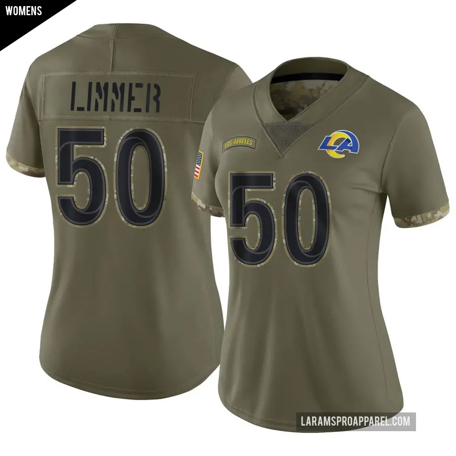 Women's Los Angeles Rams ＃50 Beaux Limmer Olive Limited 2022 Salute To Service Jersey