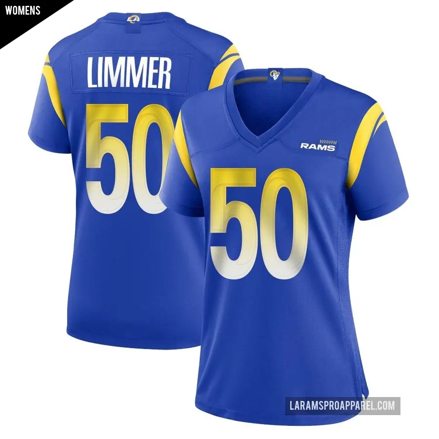 Women's Los Angeles Rams ＃50 Beaux Limmer Royal Game Alternate Jersey
