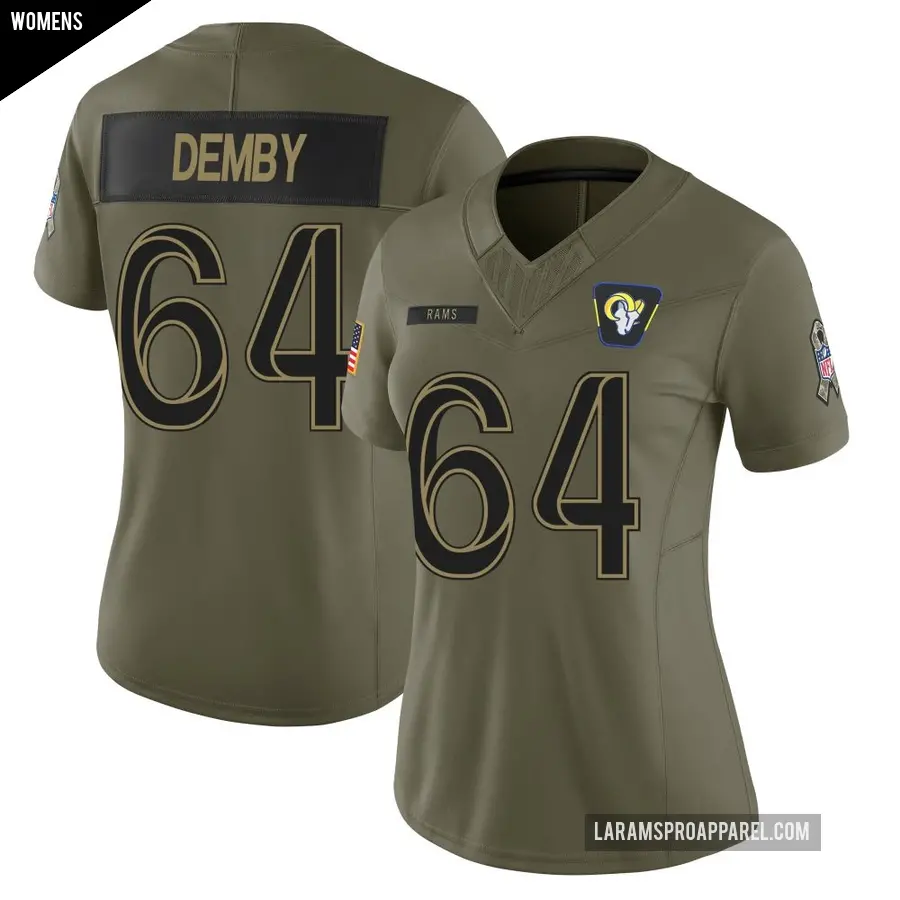 Women's Los Angeles Rams ＃64 Jamil Demby Olive Limited 2025 Salute to Service Jersey