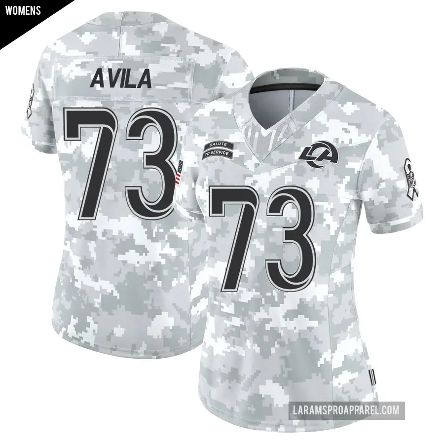 Women's Los Angeles Rams ＃73 Steve Avila Arctic Camo Limited 2024 Salute to Service Jersey