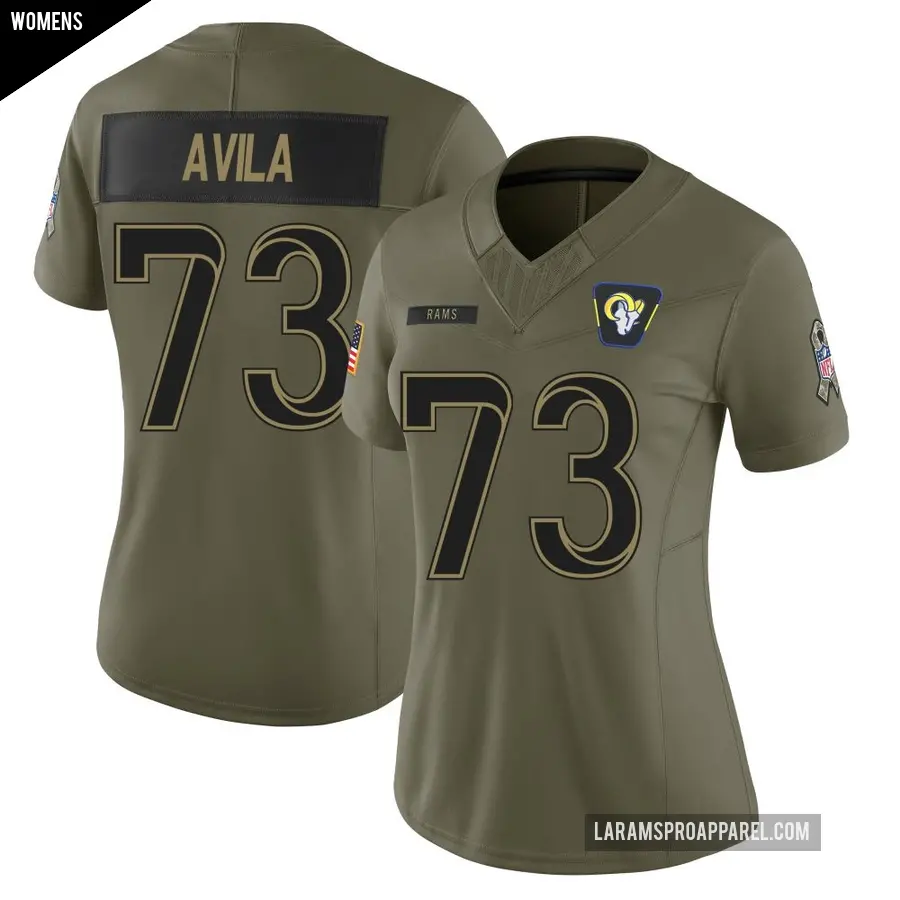 Women's Los Angeles Rams ＃73 Steve Avila Olive Limited 2025 Salute to Service Jersey