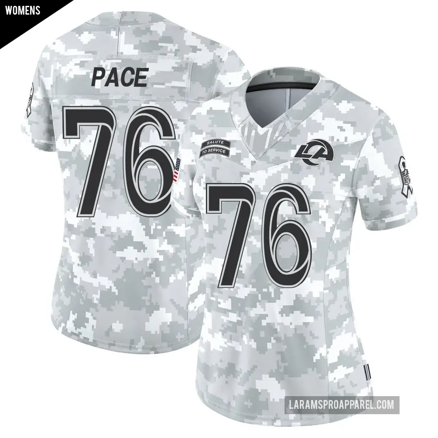 Women's Los Angeles Rams ＃76 Orlando Pace Arctic Camo Limited 2024 Salute to Service Jersey