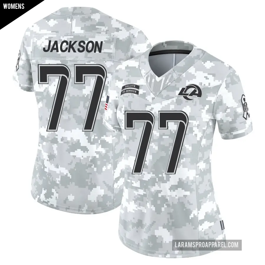 Women's Los Angeles Rams ＃77 Alaric Jackson Arctic Camo Limited 2024 Salute to Service Jersey