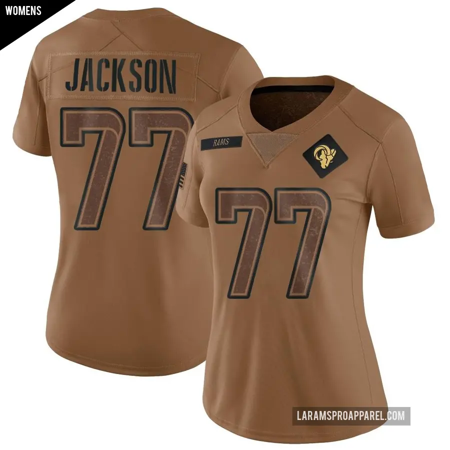 Women's Los Angeles Rams ＃77 Alaric Jackson Brown Limited 2023 Salute To Service Jersey