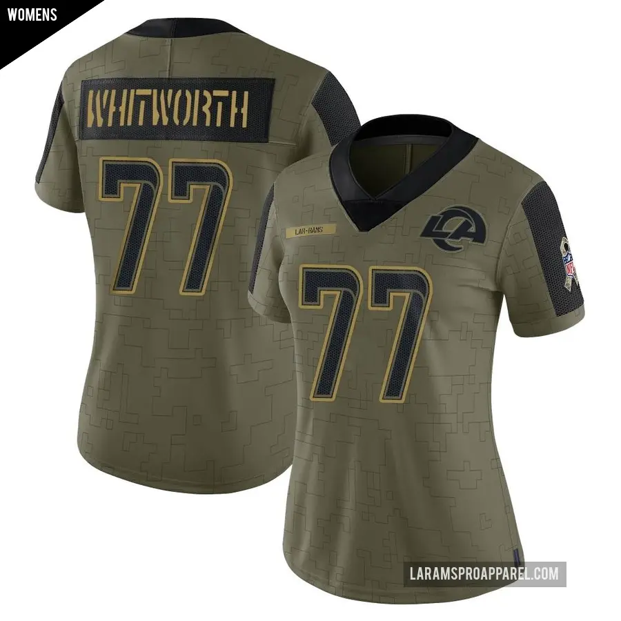 Women's Los Angeles Rams ＃77 Andrew Whitworth Olive Limited 2021 Salute To Service Jersey