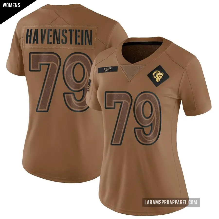 Women's Los Angeles Rams ＃79 Rob Havenstein Brown Limited 2023 Salute To Service Jersey
