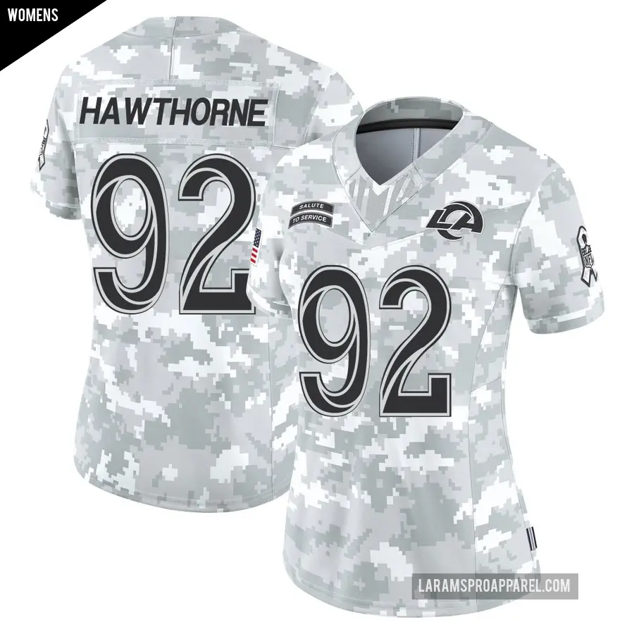 Women's Los Angeles Rams ＃92 Decarius Hawthorne Arctic Camo Limited 2024 Salute to Service Jersey