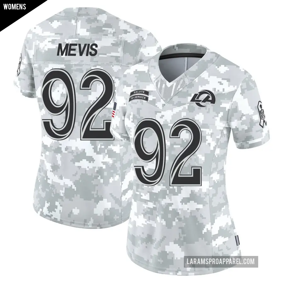 Women's Los Angeles Rams ＃92 Harrison Mevis Arctic Camo Limited 2024 Salute to Service Jersey