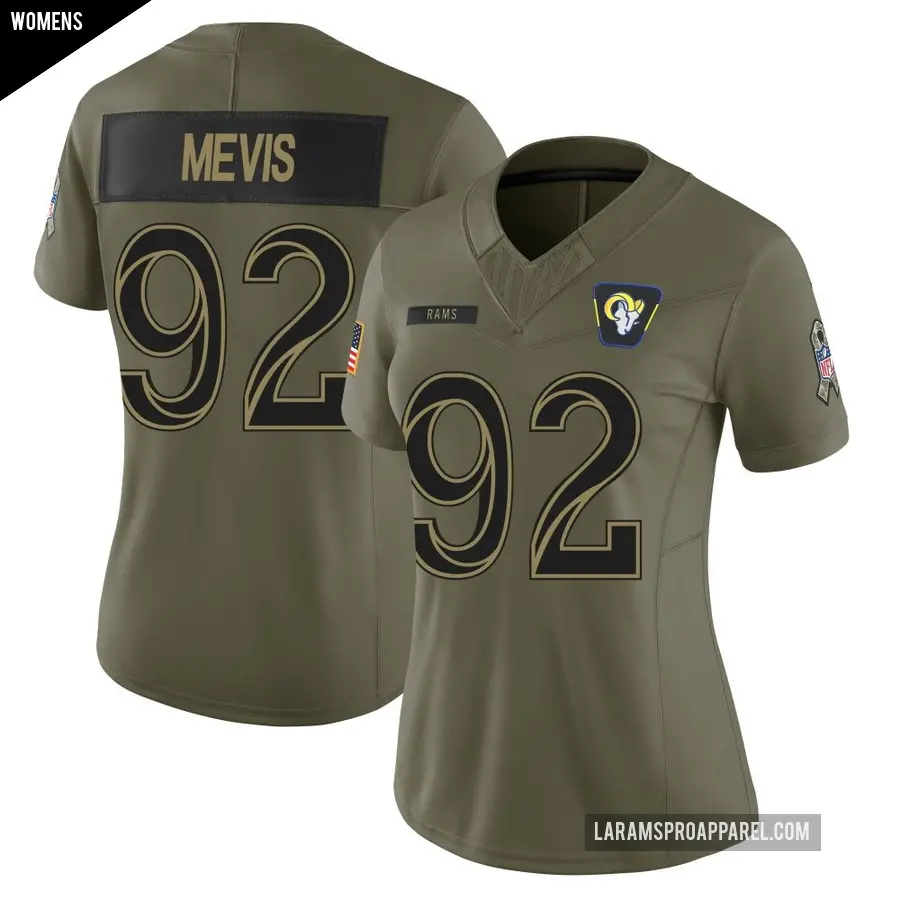 Women's Los Angeles Rams ＃92 Harrison Mevis Olive Limited 2025 Salute to Service Jersey