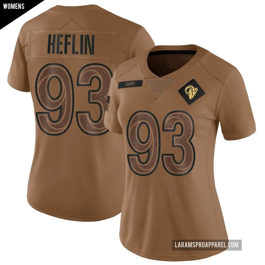 Women's Los Angeles Rams ＃93 Jack Heflin Brown Limited 2023 Salute To Service Jersey