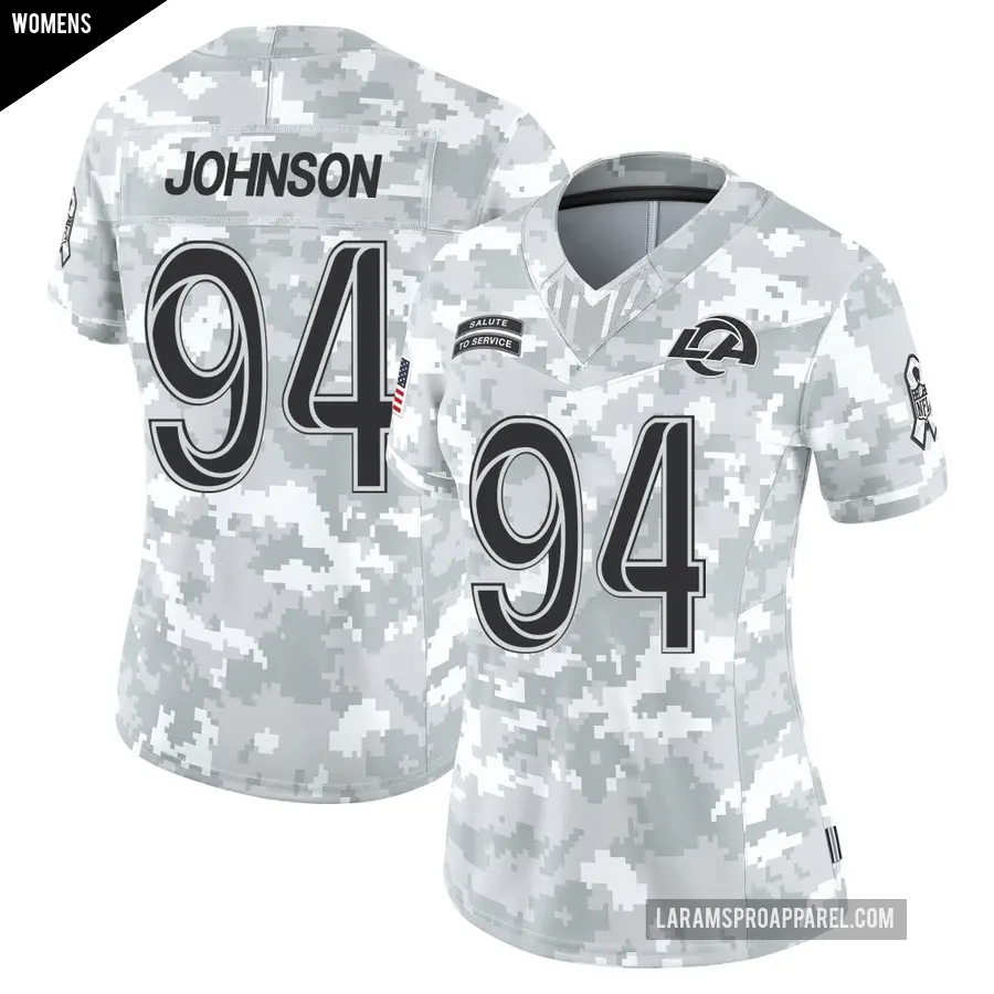 Women's Los Angeles Rams ＃94 Desjuan Johnson Arctic Camo Limited 2024 Salute to Service Jersey