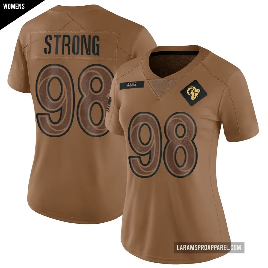 Women's Los Angeles Rams ＃98 Kevin Strong Brown Limited 2023 Salute To Service Jersey