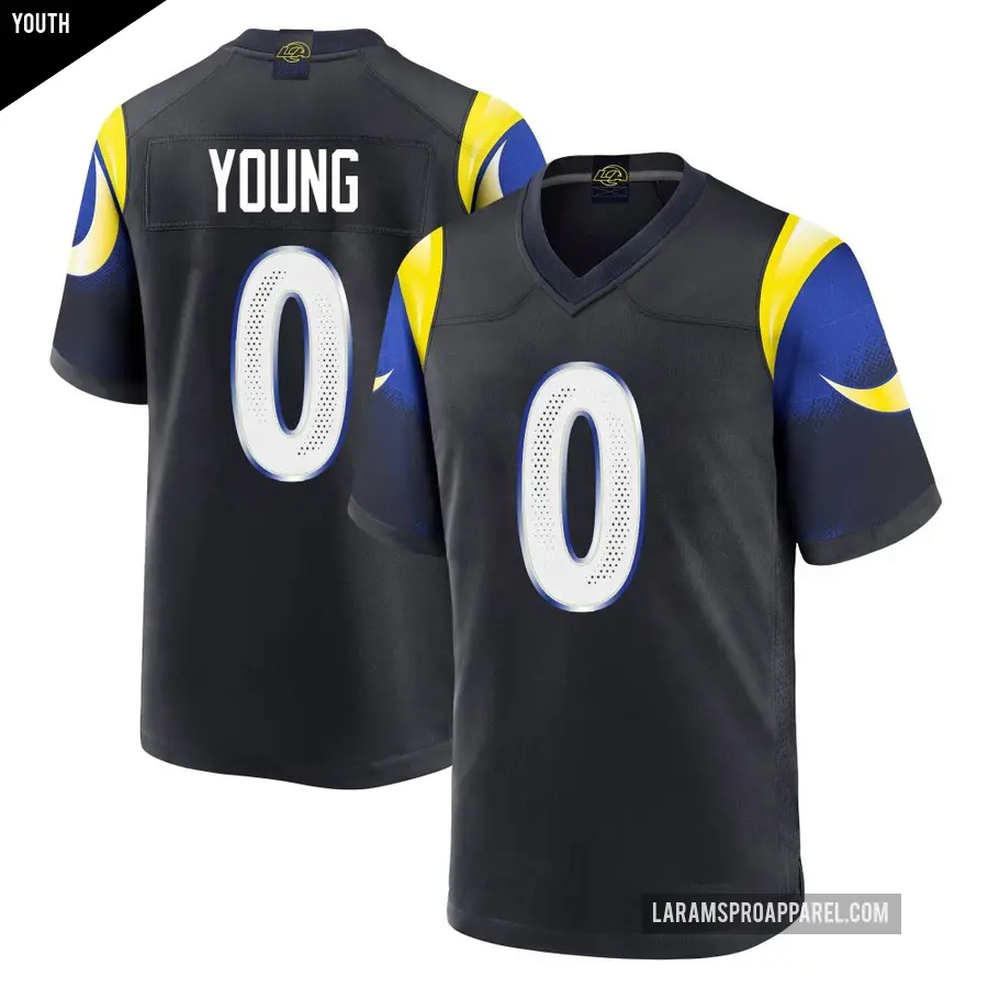 Youth Los Angeles Rams ＃0 Byron Young Blue Game Midnight 2025 Rivalries Collection Jersey