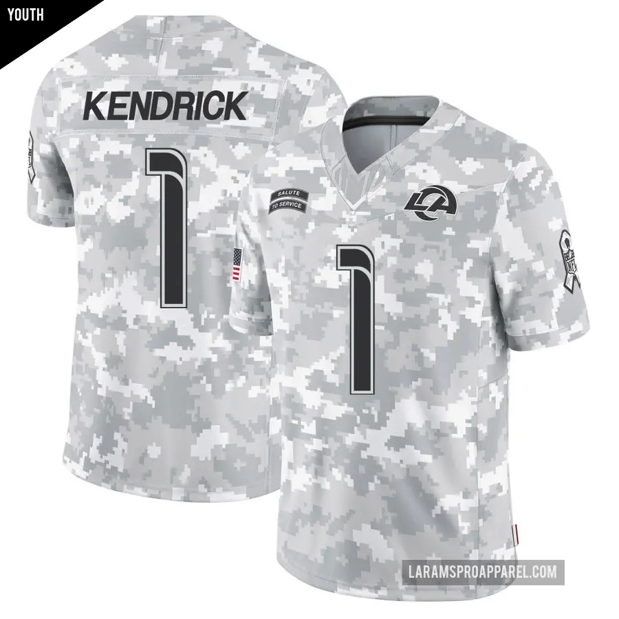 Youth Los Angeles Rams ＃1 Derion Kendrick Arctic Camo Limited 2024 Salute to Service Jersey