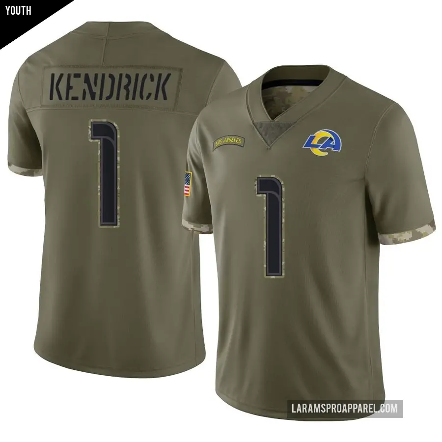 Youth Los Angeles Rams &#65283;1 Derion Kendrick Olive Limited 2022 Salute To Service Jersey